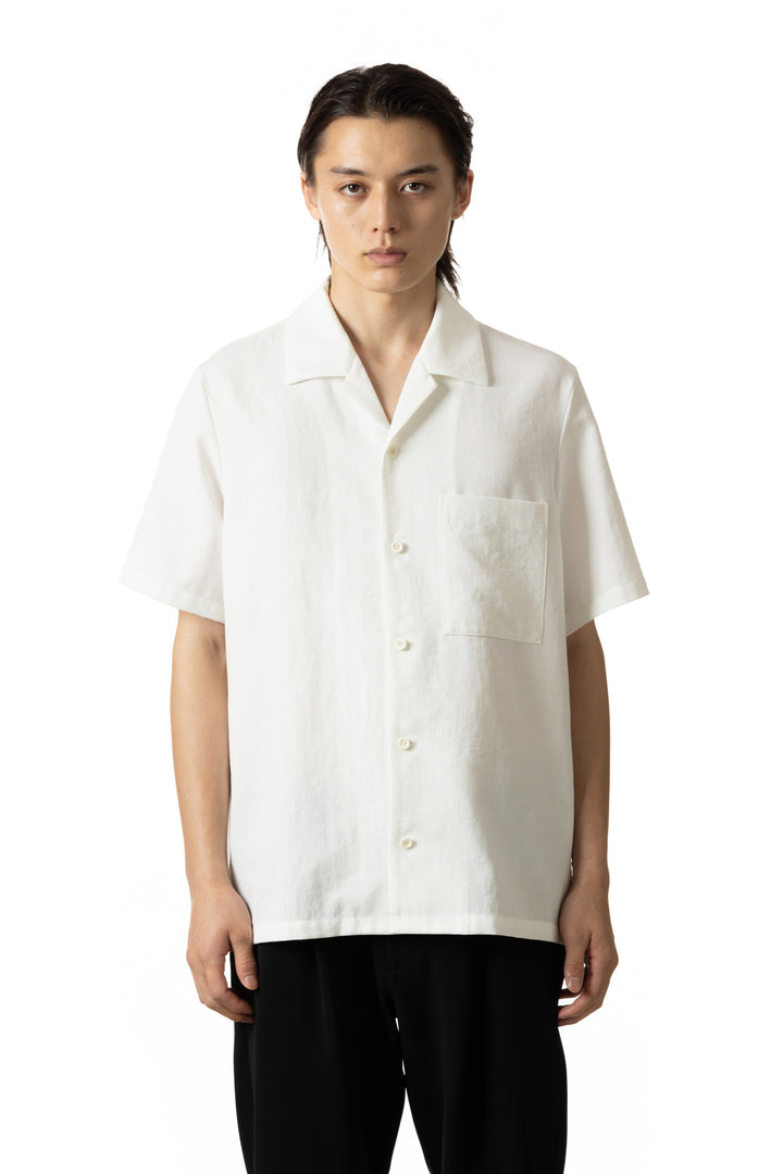AS51-029 ポリエステル/コットン/リネンツイル オープンカラーシャツS/S