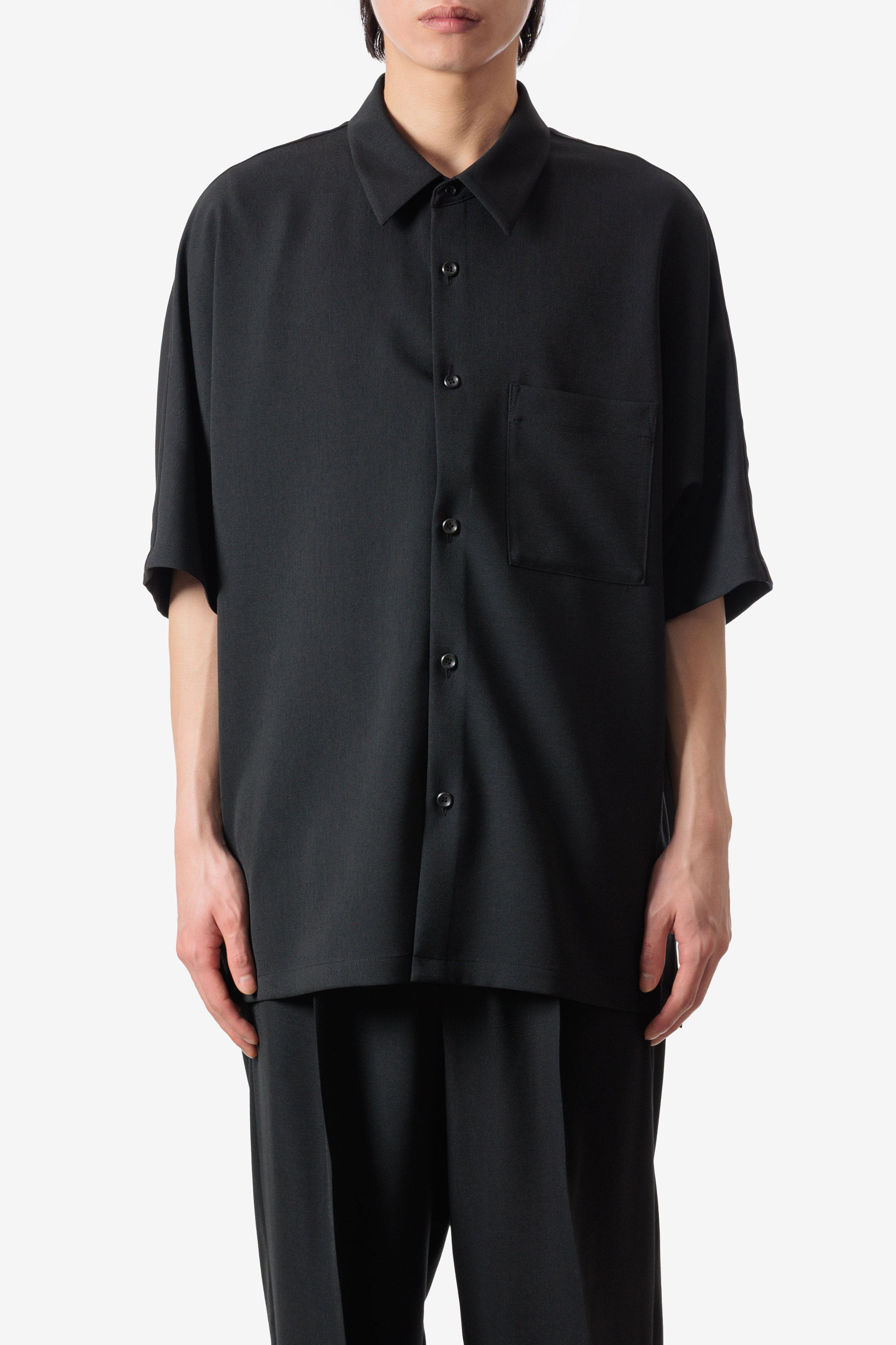 Theory 21aw エコレザードルマンスリーブシャツ ポリエステルライトトロ ドルマンスリーブレギュラーカラーシャツ S/S