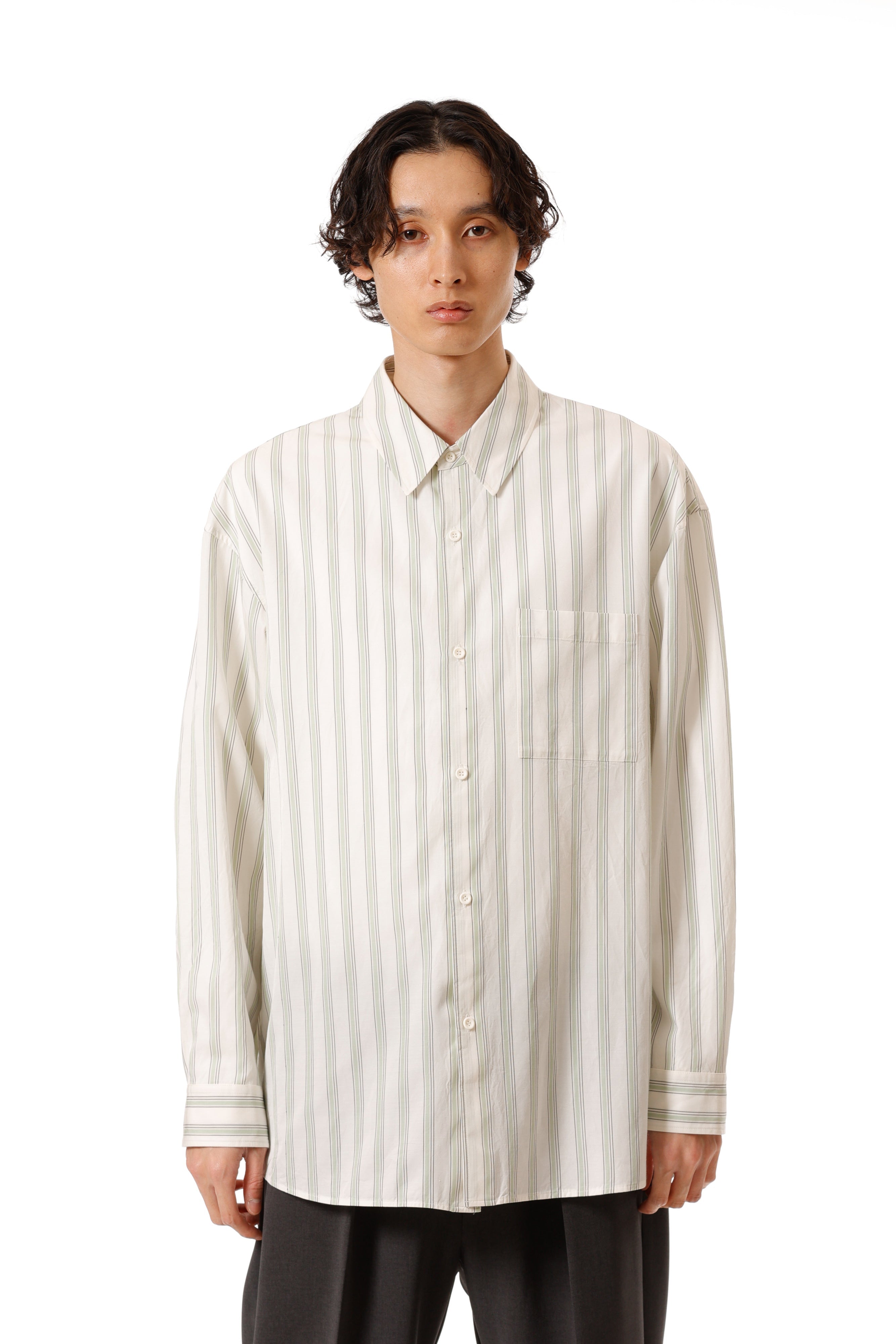 AS52-017 キュプラ/コットンストライプツイル L/Sシャツ