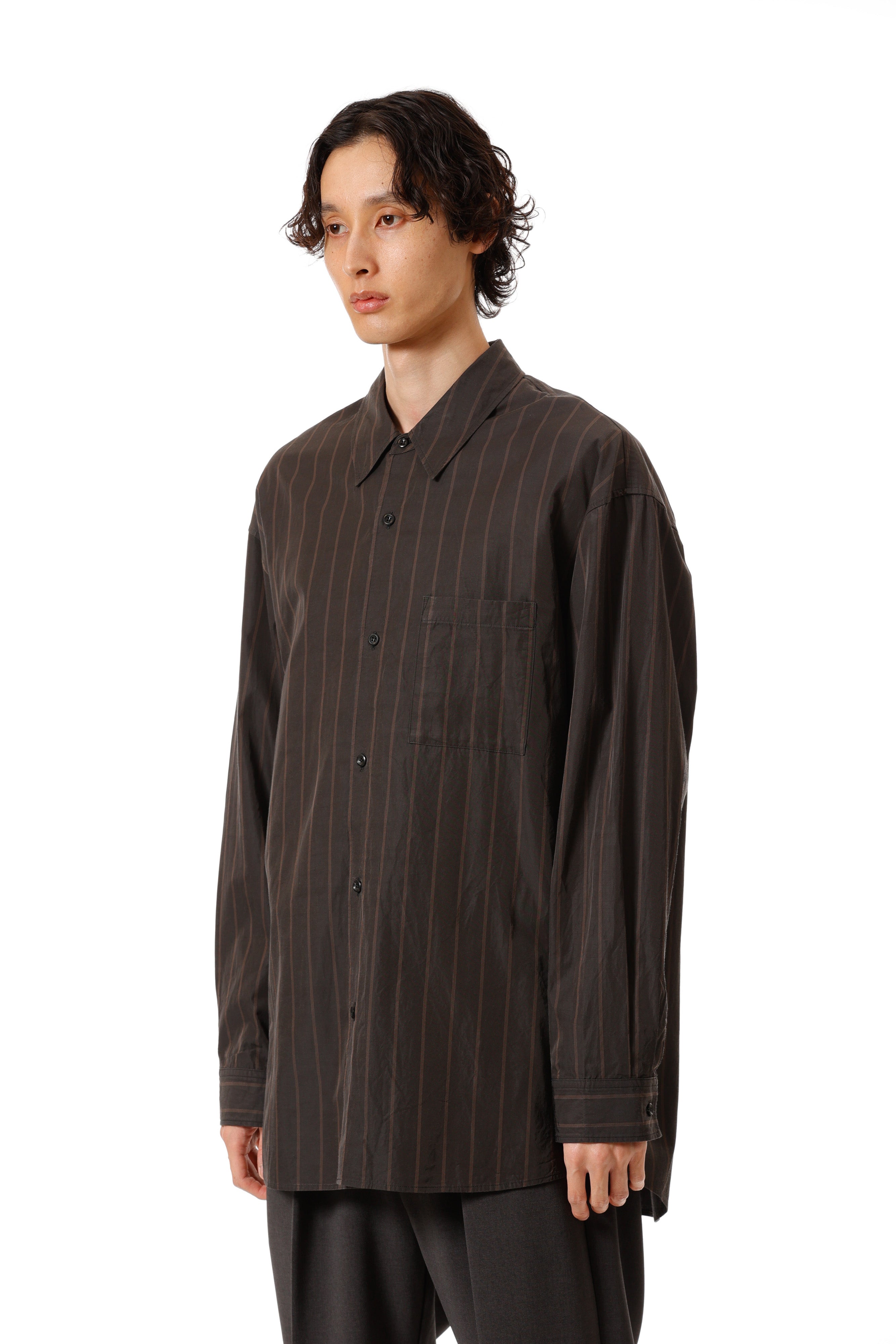 AS52-017 キュプラ/コットンストライプツイル L/Sシャツ