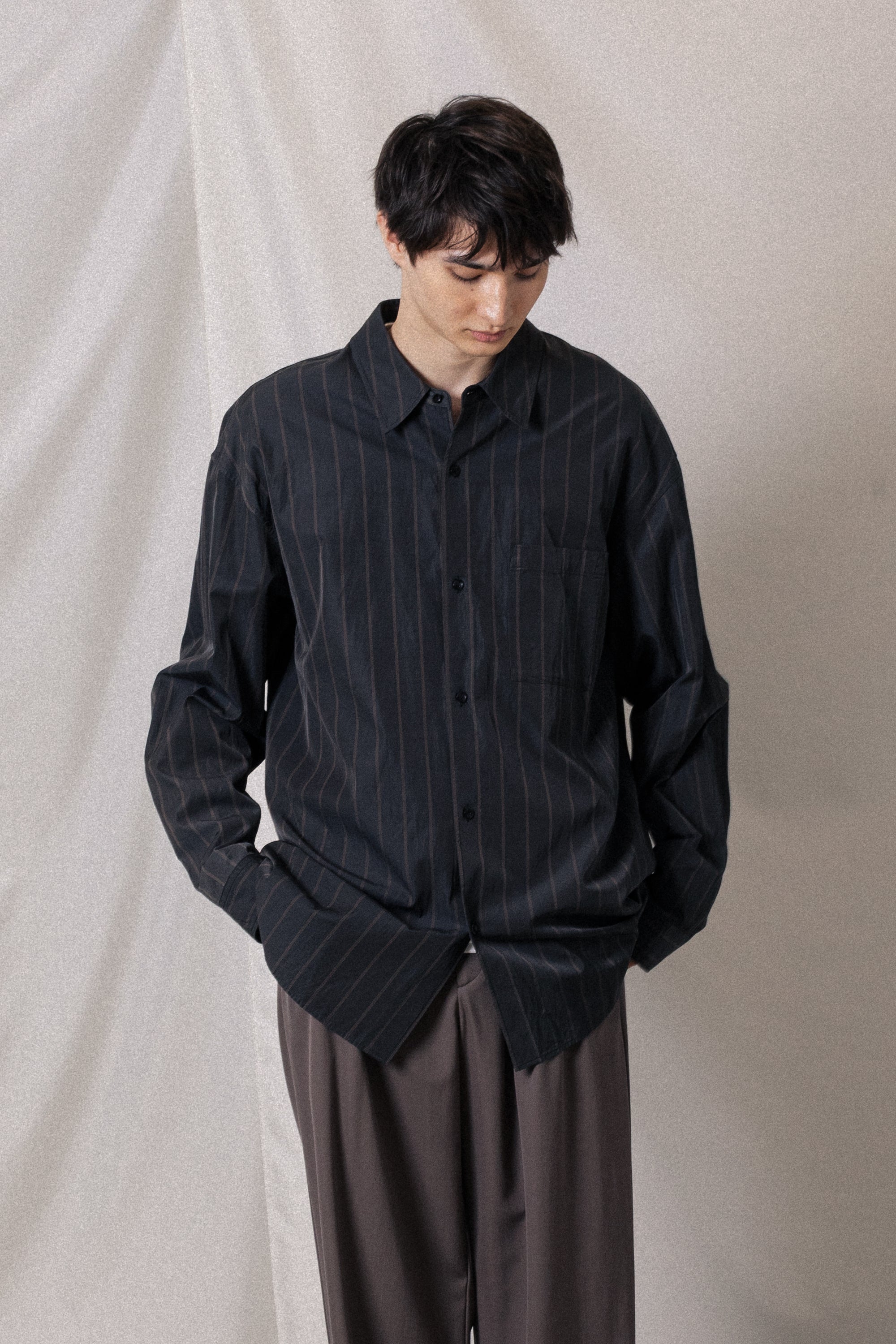 AS52-017 キュプラ/コットンストライプツイル L/Sシャツ