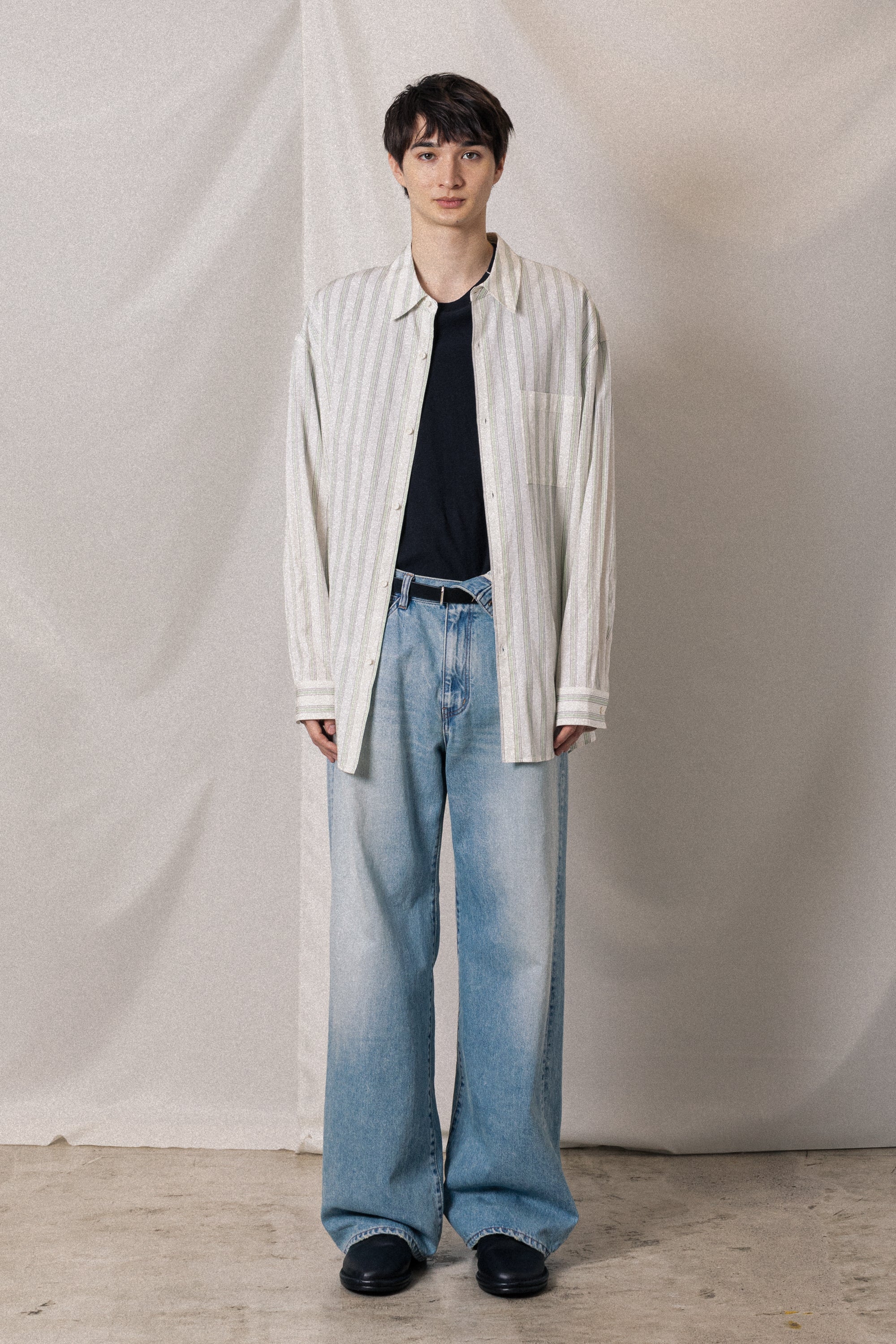 AS52-017 キュプラ/コットンストライプツイル L/Sシャツ