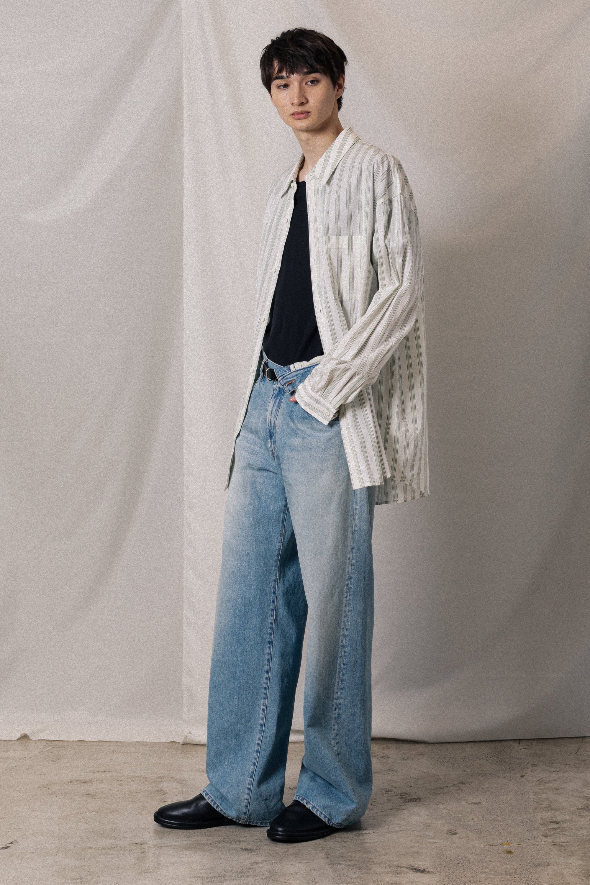 AS52-017 キュプラ/コットンストライプツイル L/Sシャツ