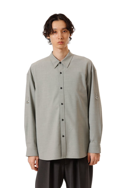 AS52-055 ポリエステル/レーヨンストレッチトロピカル ストラップスリーブ L/Sシャツ