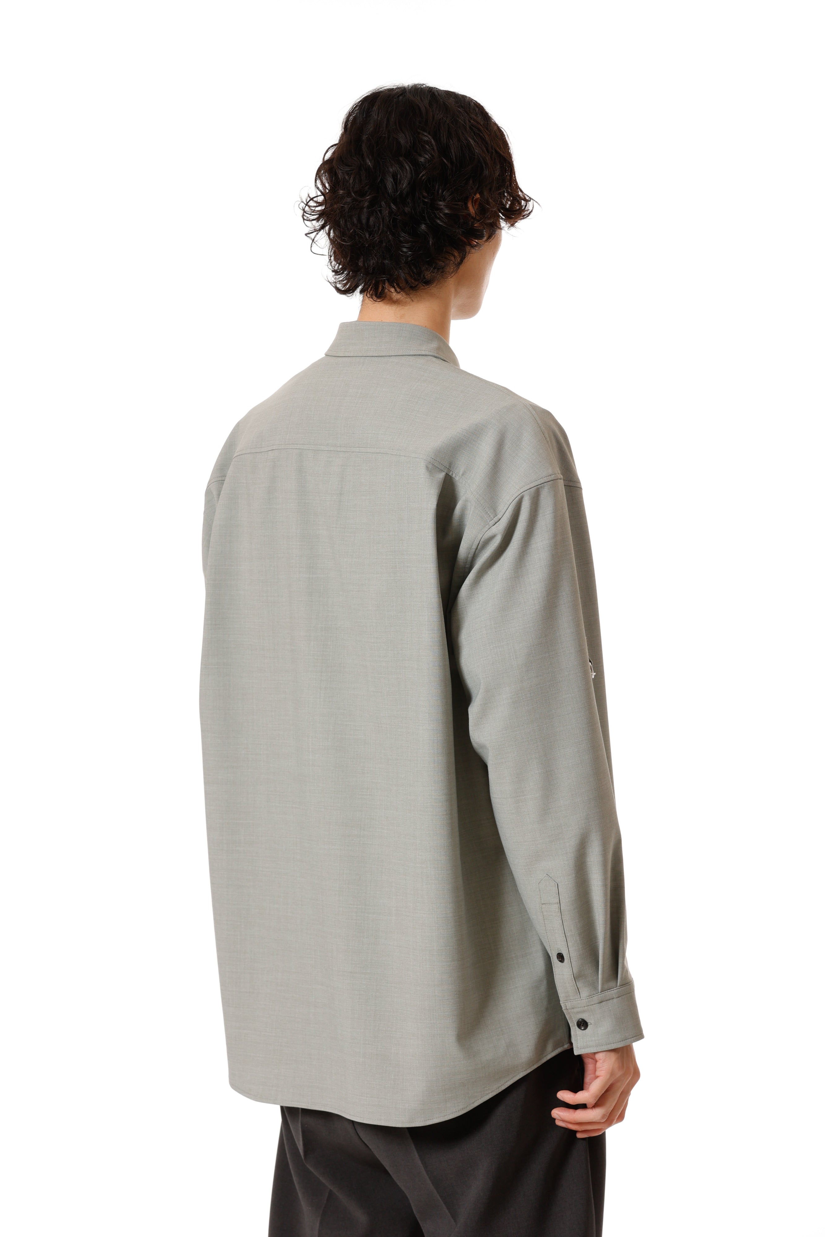 AS52-055 ポリエステル/レーヨンストレッチトロピカル ストラップスリーブ L/Sシャツ