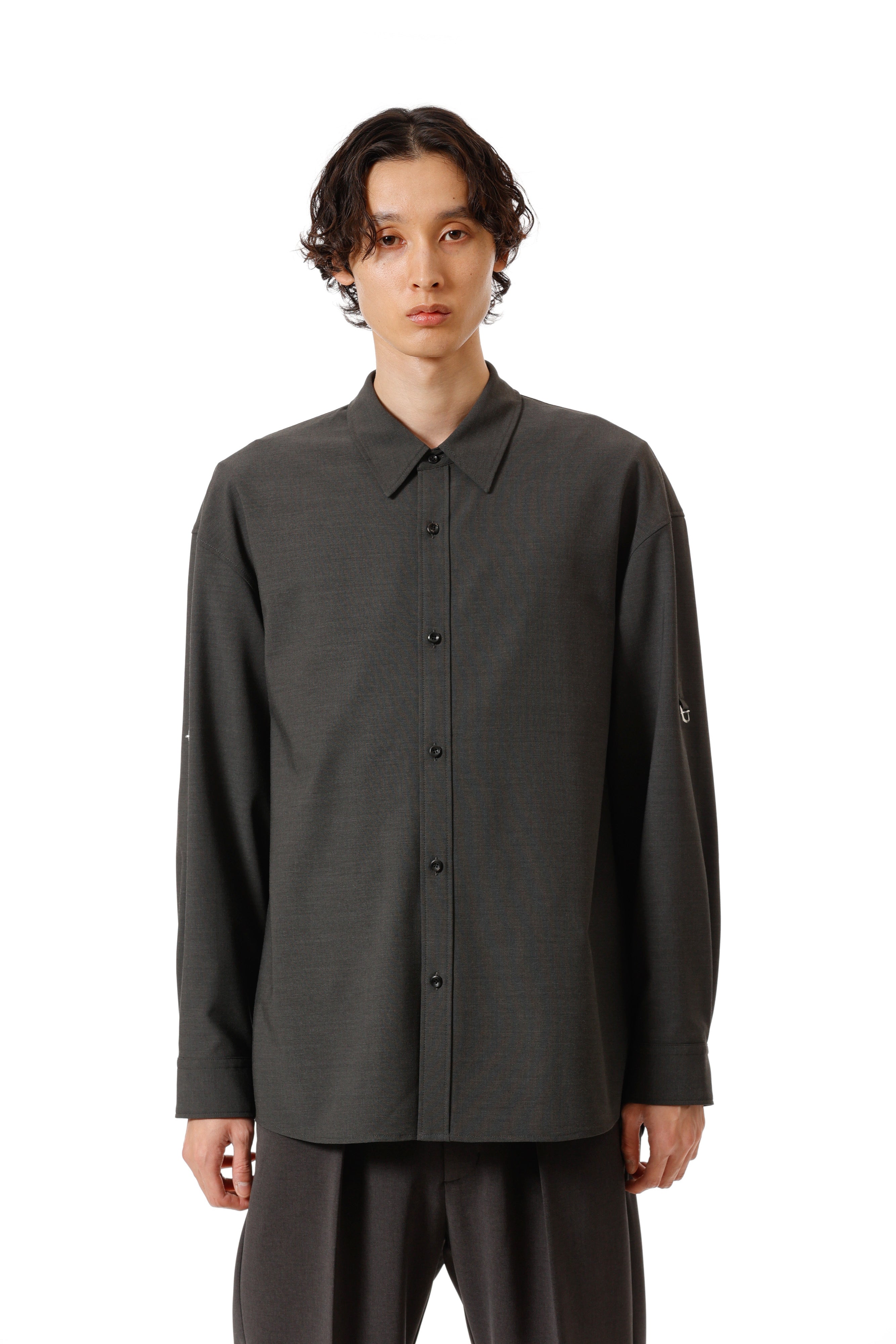 AS52-055 ポリエステル/レーヨンストレッチトロピカル ストラップスリーブ L/Sシャツ