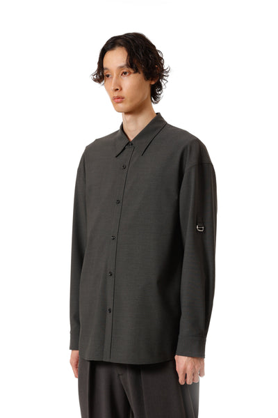 AS52-055 ポリエステル/レーヨンストレッチトロピカル ストラップスリーブ L/Sシャツ