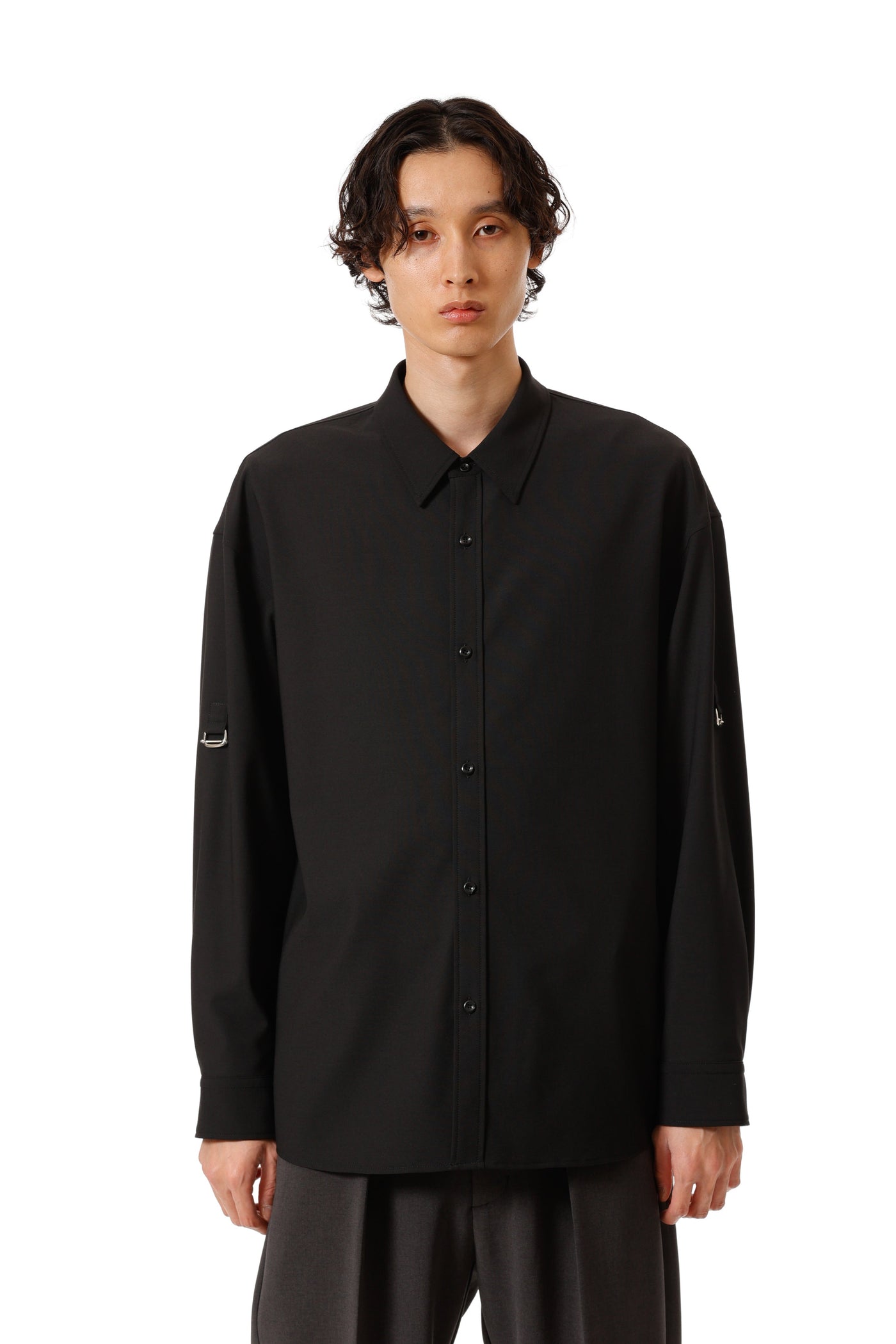 AS52-055 ポリエステル/レーヨンストレッチトロピカル ストラップスリーブ L/Sシャツ