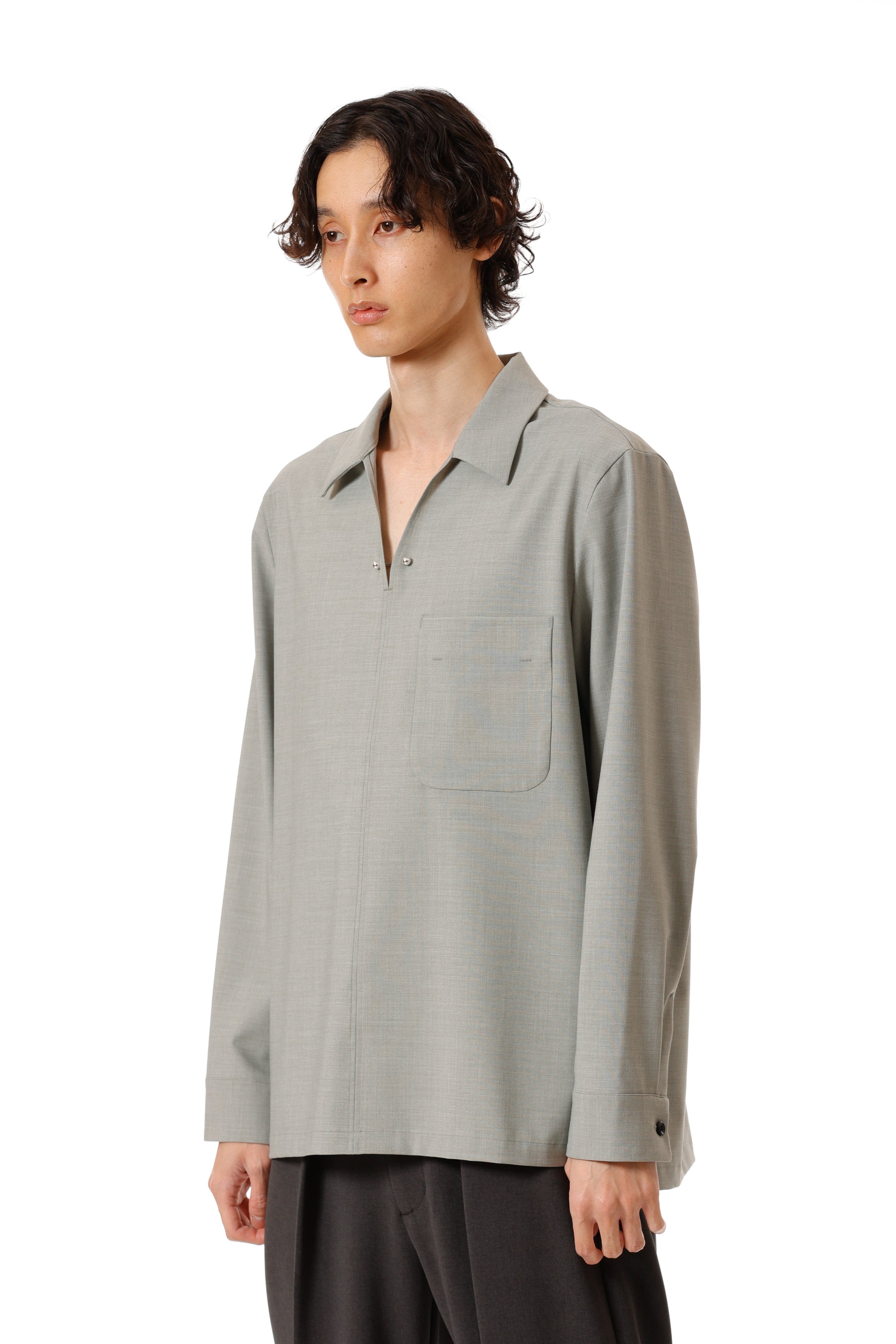 AS52-056 ポリエステル/レーヨンストレッチトロピカル スキッパー L/Sシャツ