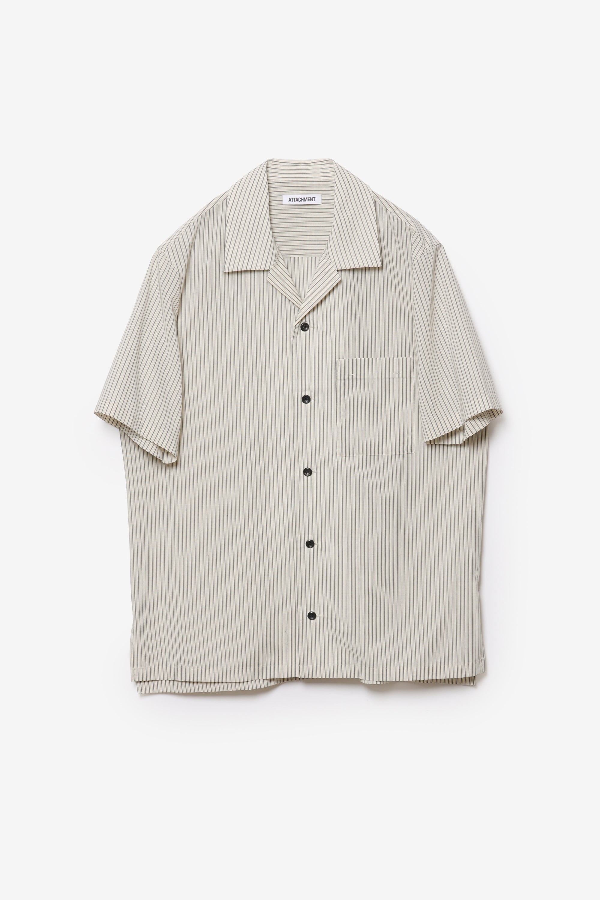 ウール/ポリエステル ストライプ オープンカラーS/S シャツ