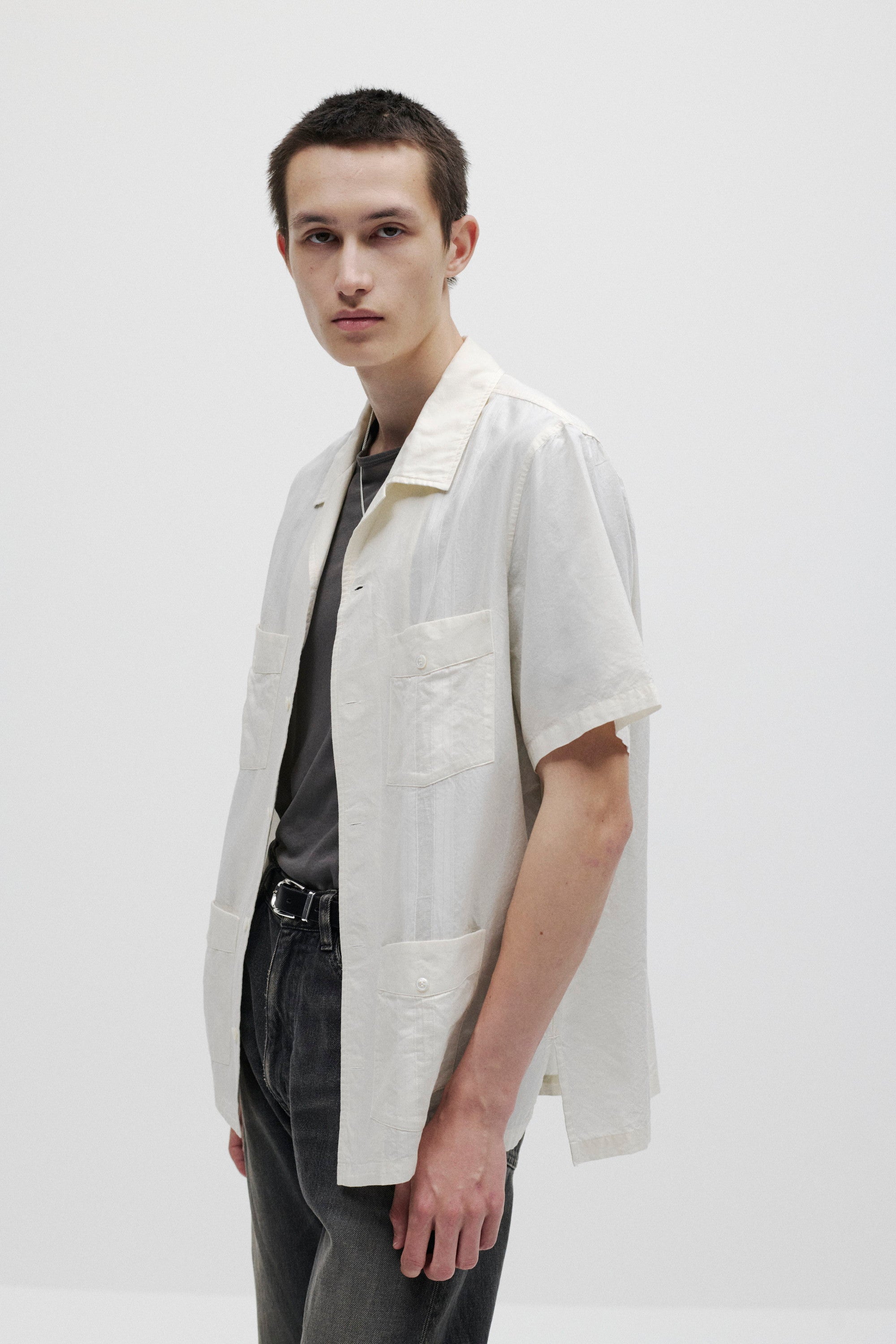 コットン/テンセル ジャカードローン キューバシャツ S/S