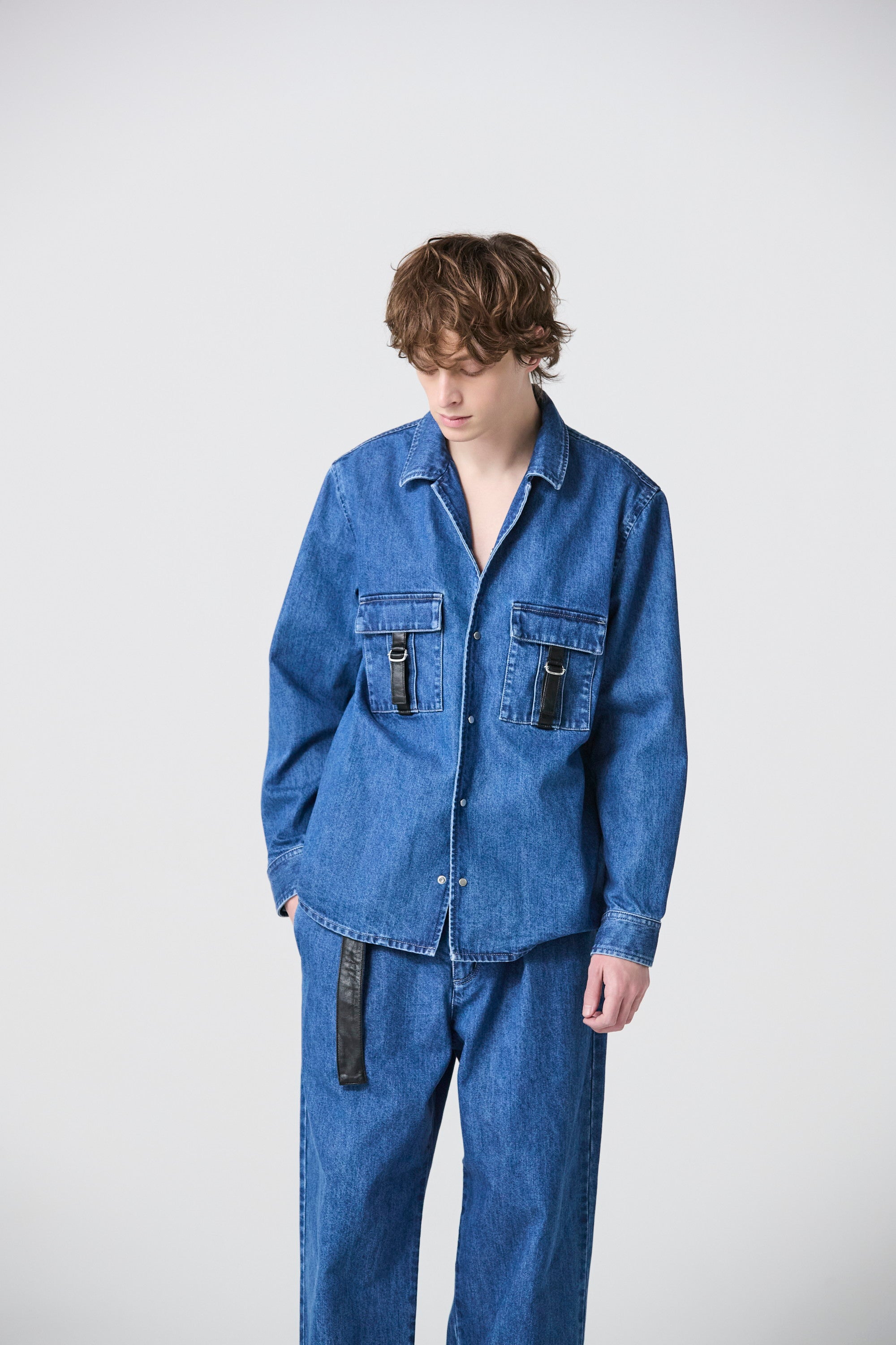 ATTACHMENT × JAPAN DENIM　LEATHER STRAP VINTAGE SHIRT JACKET