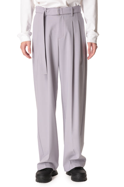 AP32-056 Polyester/rayon stretch 2-tuck wide tapered pants with belt