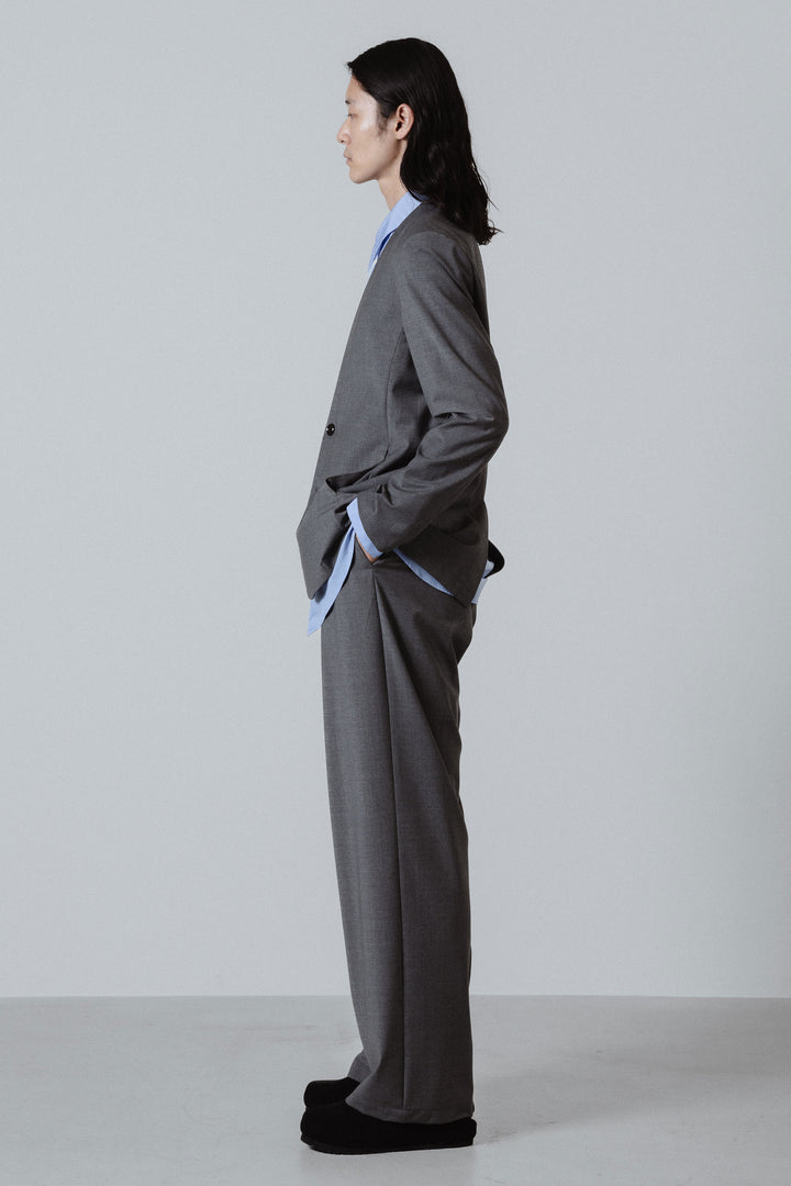 AG51-019 ポリエステル/ウール ストレッチトロピカル ノーカラージャケット