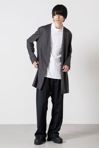 AJ32-085 Wool smooth collarless long cardigan