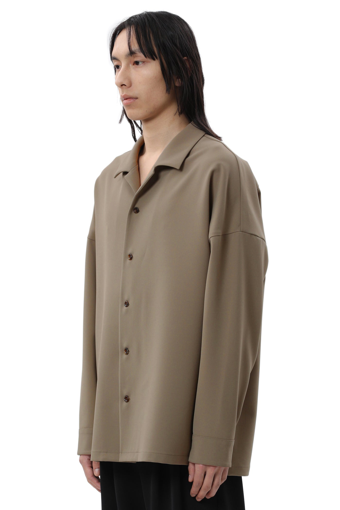 AS22-025 PE STRETCH DOUBLE CLOTH OPEN COLLAR L/S SHIRT