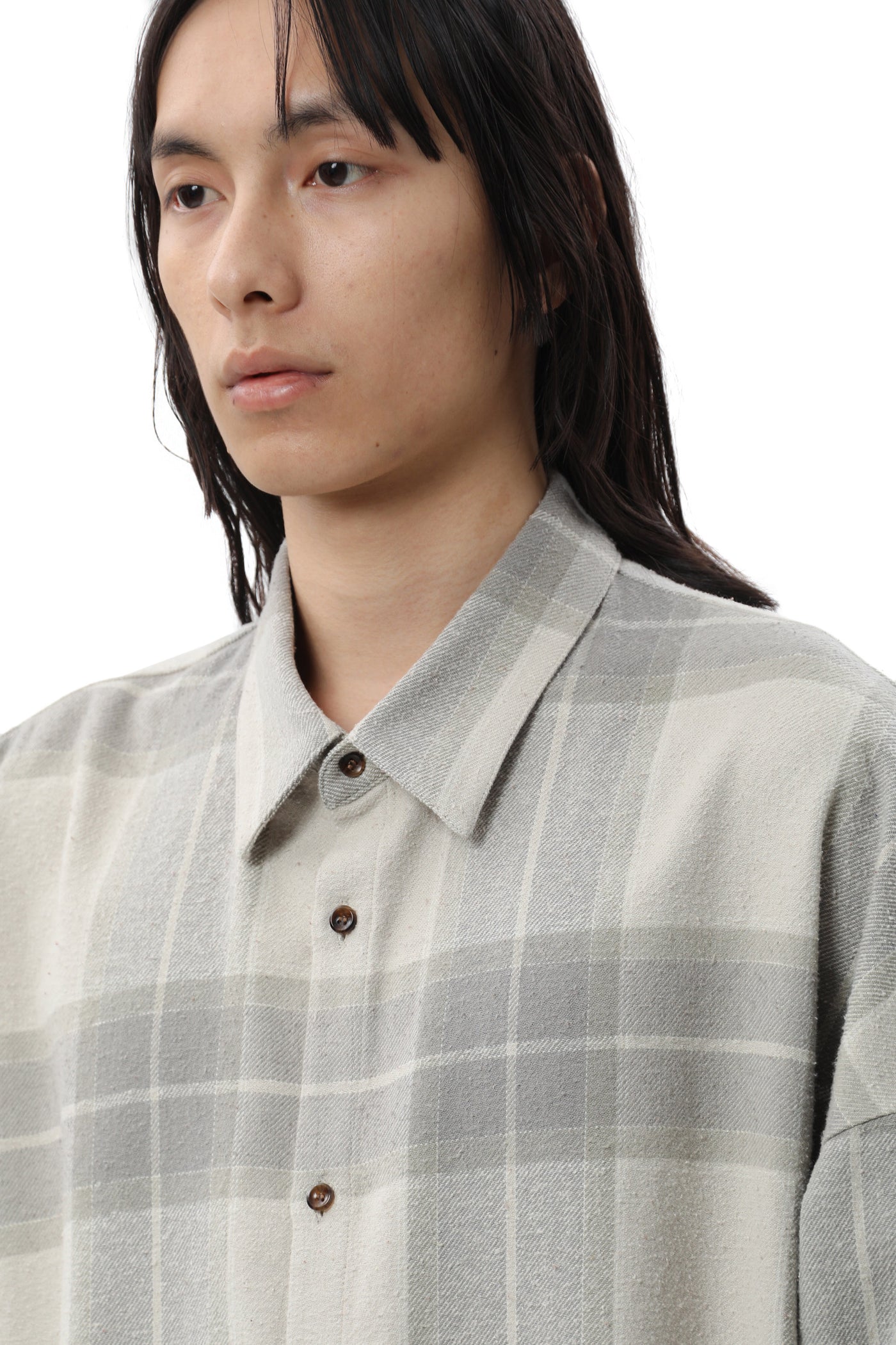 AS22-005 コットン/シルクフランネルチェック オーバーサイズシャツ